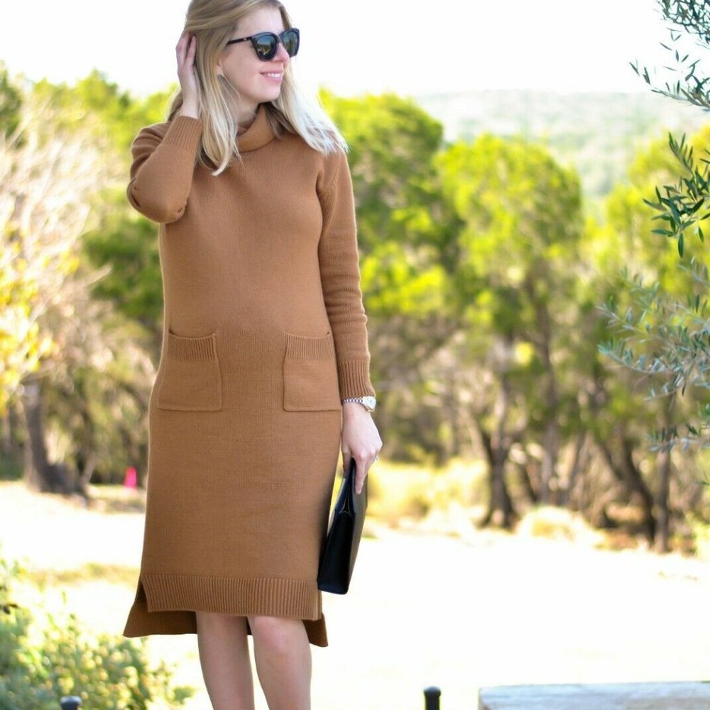 CAARA Midi Soft Knit Turtleneck Sweater Dress